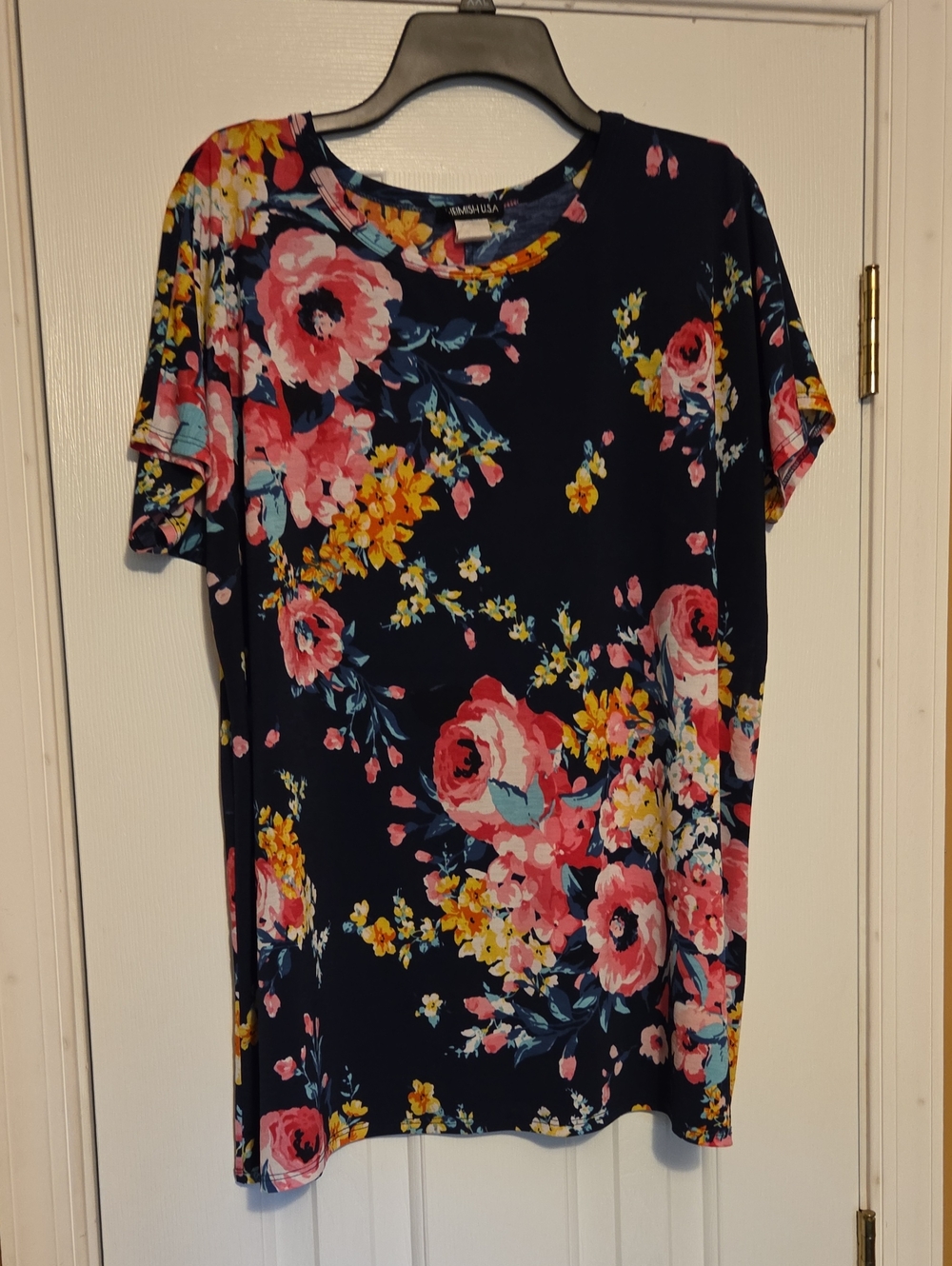 HEIMISH USA Navy Floral Short-Sleeve Tee with Pink & Yellow Blooms